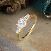 Round Cut Classic Moissanite Engagement Ring Three Stone Wedding Ring